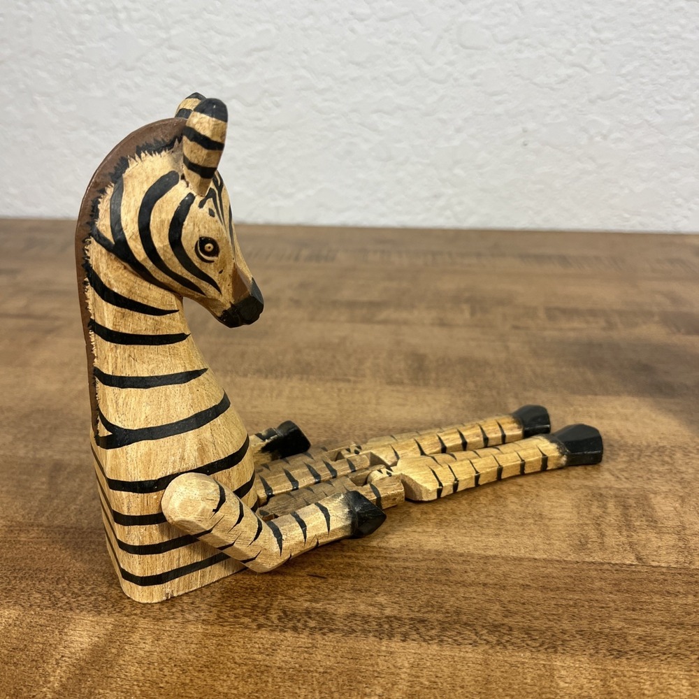 Wooden Shelf Sitters Handpainted Animals 2 Zebra & Elephant Wood Sitting - Picture 12 of 14